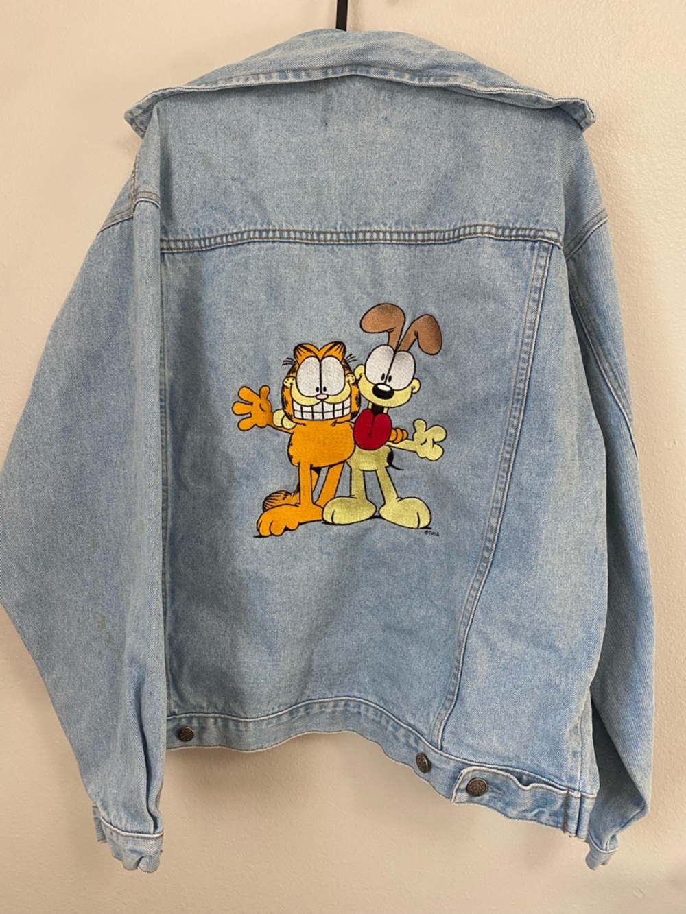 Vintage 90s Garfield & Odie Embroidered Denim Copa Banana Jean Jacket y2k